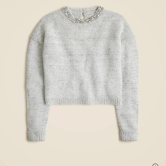 NWT J Crew embellished rhinestone gray sweater - Picture 4 of 12